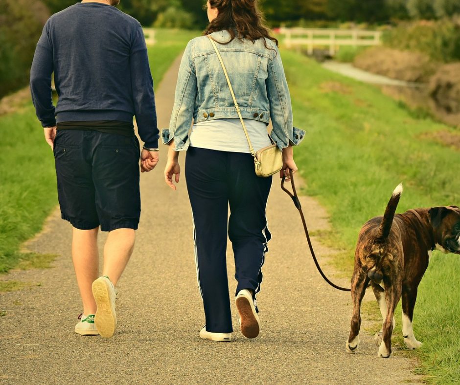 People walking dog